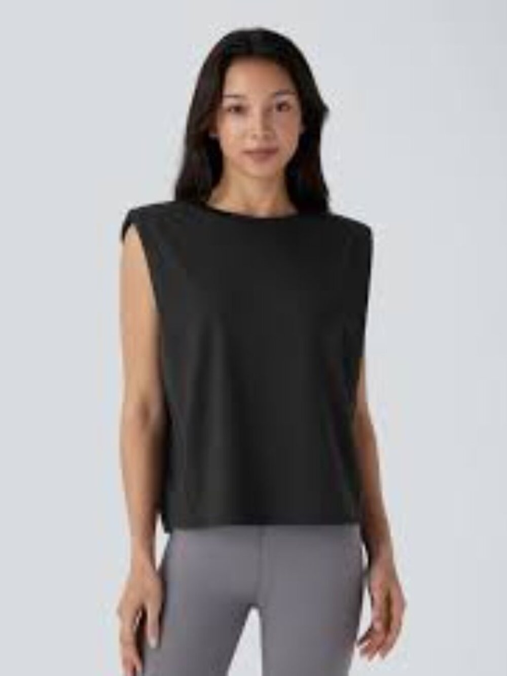 Halara Round Neck Black Sleeveless Ruched Cool Touch Yoga Tank Tunic Top Women S